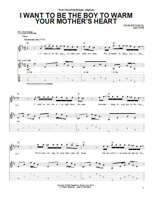 The White Stripes I Want To Be The Boy To Warm Your Mother's Heart Sheet Music Notes & Chords for Guitar Tab - Download or Print PDF