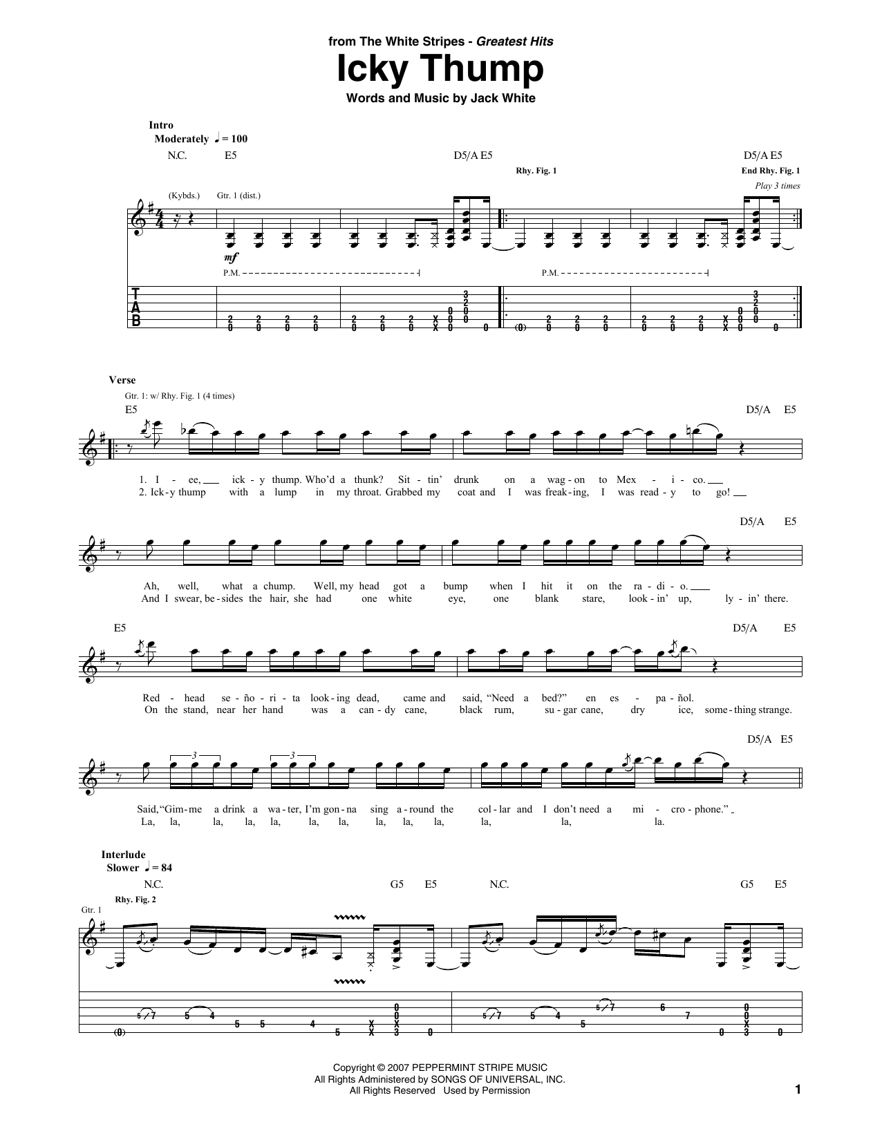 The White Stripes Icky Thump Sheet Music Notes & Chords for Guitar Tab - Download or Print PDF