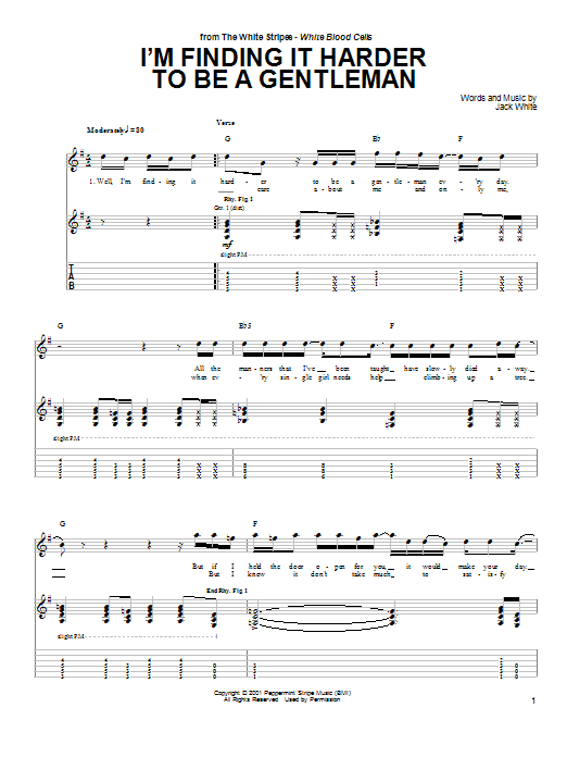 The White Stripes I'm Finding It Harder To Be A Gentleman Sheet Music Notes & Chords for Guitar Tab - Download or Print PDF
