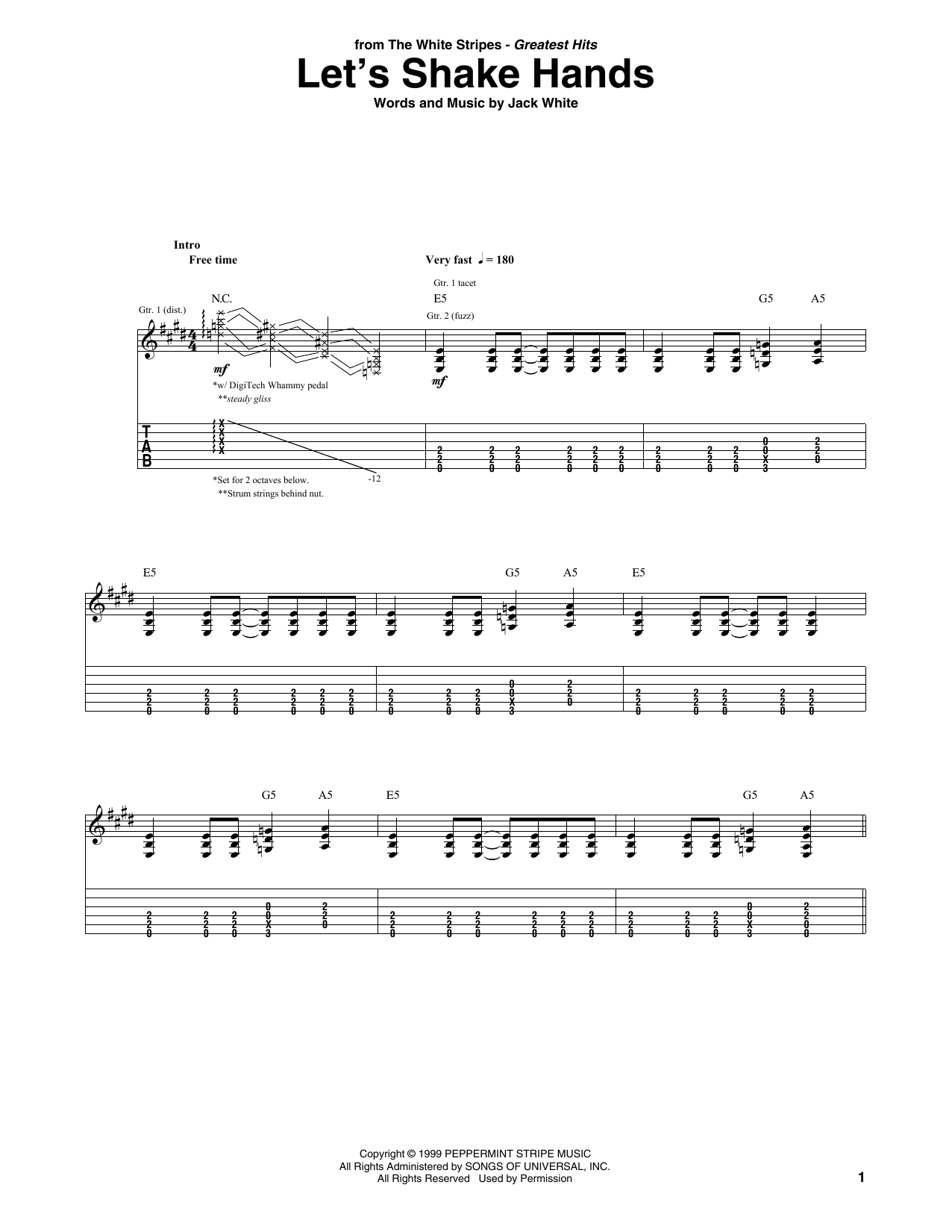 The White Stripes Let's Shake Hands Sheet Music Notes & Chords for Guitar Tab - Download or Print PDF