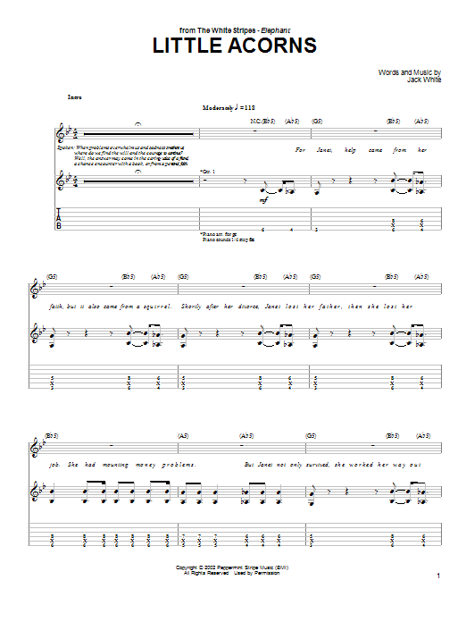 The White Stripes Little Acorns Sheet Music Notes & Chords for Guitar Tab - Download or Print PDF