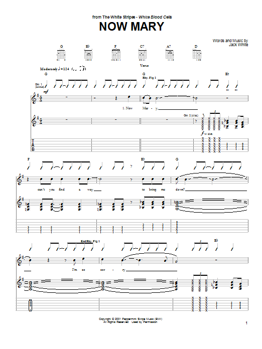 The White Stripes Now Mary Sheet Music Notes & Chords for Guitar Tab - Download or Print PDF