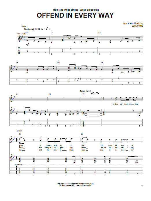 The White Stripes Offend In Every Way Sheet Music Notes & Chords for Guitar Tab - Download or Print PDF