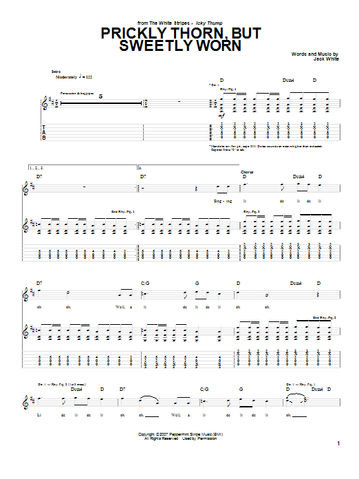 The White Stripes Prickly Thorn, But Sweetly Worn Sheet Music Notes & Chords for Guitar Tab - Download or Print PDF