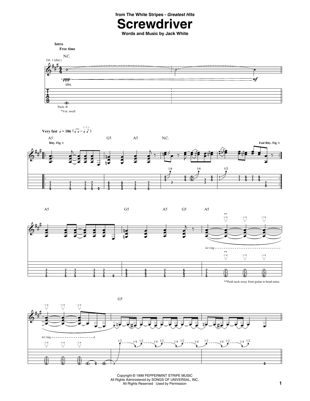 The White Stripes Screwdriver Sheet Music Notes & Chords for Guitar Tab - Download or Print PDF