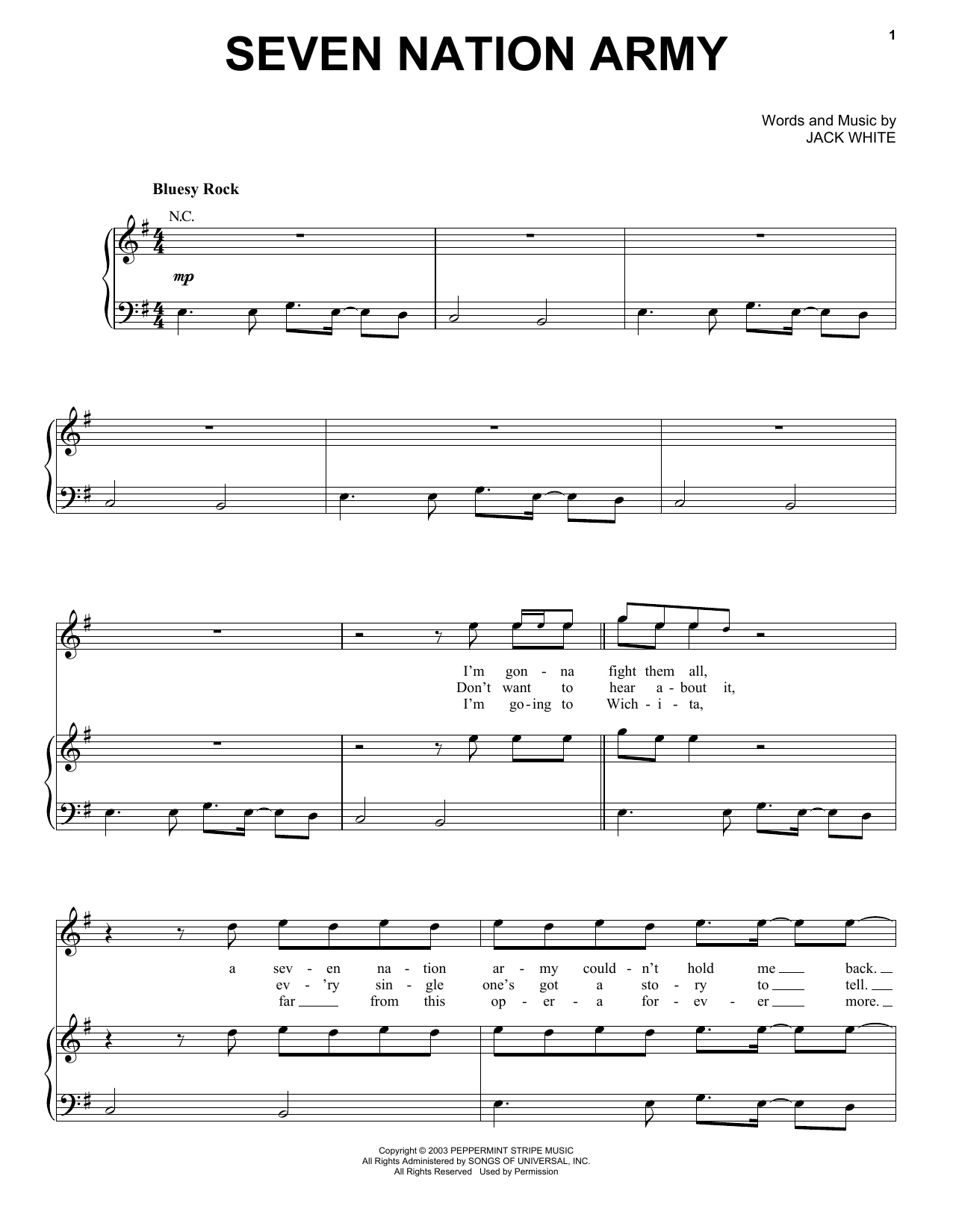 The White Stripes Seven Nation Army Sheet Music Notes & Chords for Easy Guitar Tab - Download or Print PDF