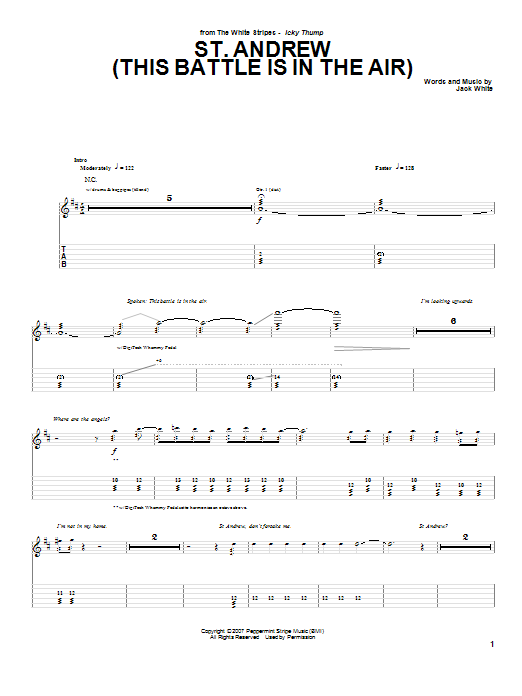 The White Stripes St. Andrew (This Battle Is In The Air) Sheet Music Notes & Chords for Guitar Tab - Download or Print PDF