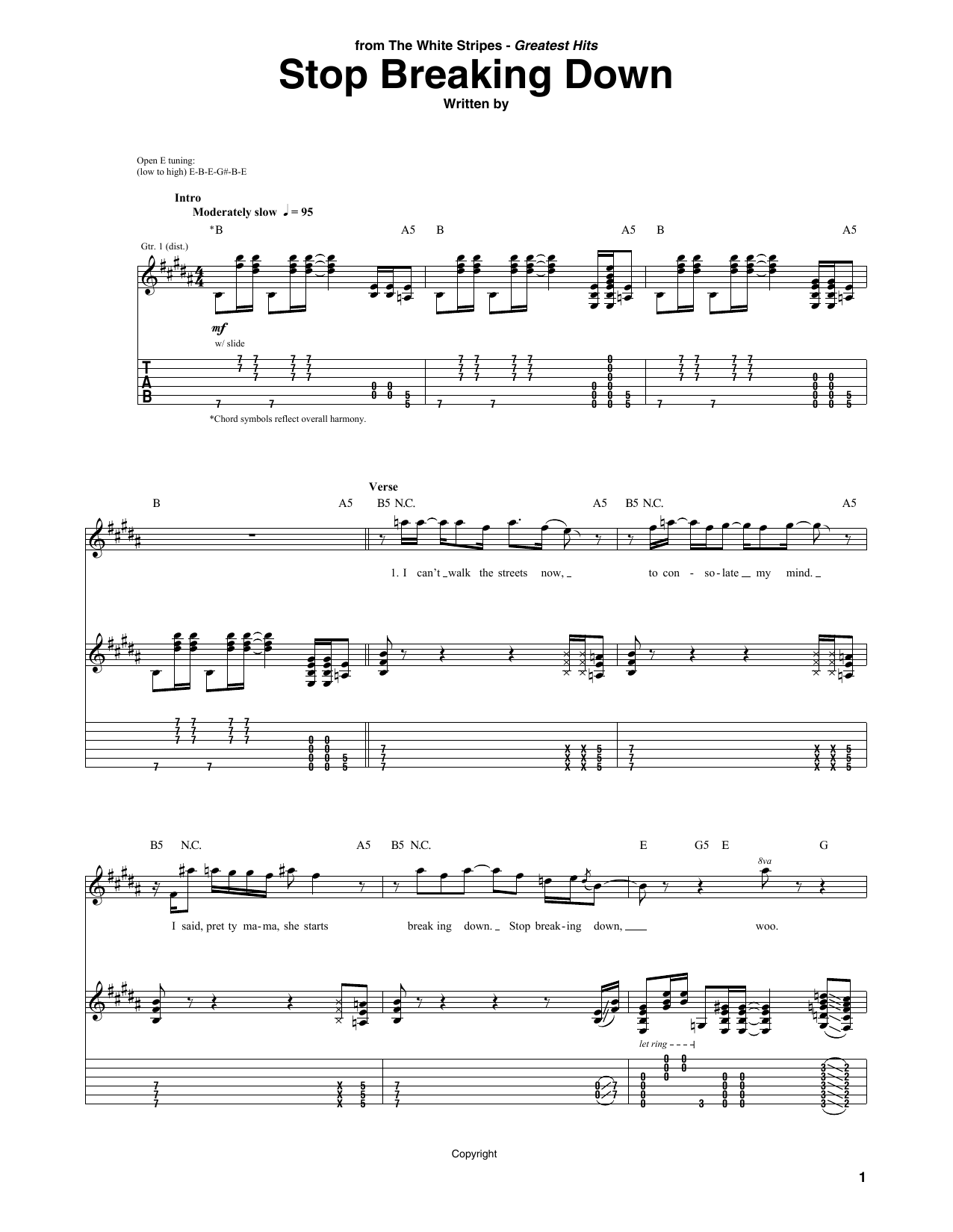 The White Stripes Stop Breakin' Down Blues Sheet Music Notes & Chords for Guitar Tab - Download or Print PDF