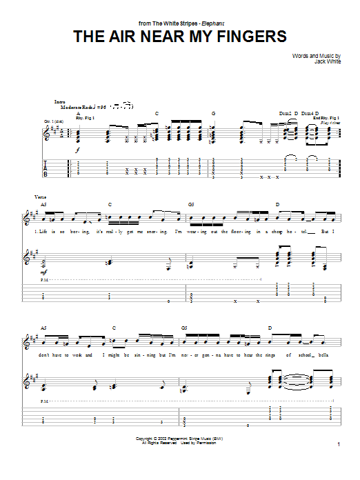 The White Stripes The Air Near My Fingers Sheet Music Notes & Chords for Guitar Tab - Download or Print PDF