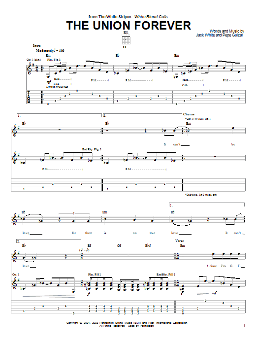 The White Stripes The Union Forever Sheet Music Notes & Chords for Guitar Tab - Download or Print PDF