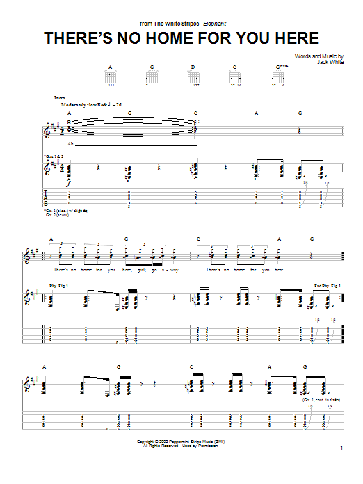The White Stripes There's No Home For You Here Sheet Music Notes & Chords for Guitar Tab - Download or Print PDF