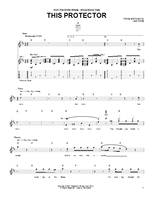 The White Stripes This Protector Sheet Music Notes & Chords for Guitar Tab - Download or Print PDF