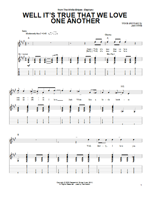 The White Stripes Well It's True That We Love One Another Sheet Music Notes & Chords for Guitar Tab - Download or Print PDF