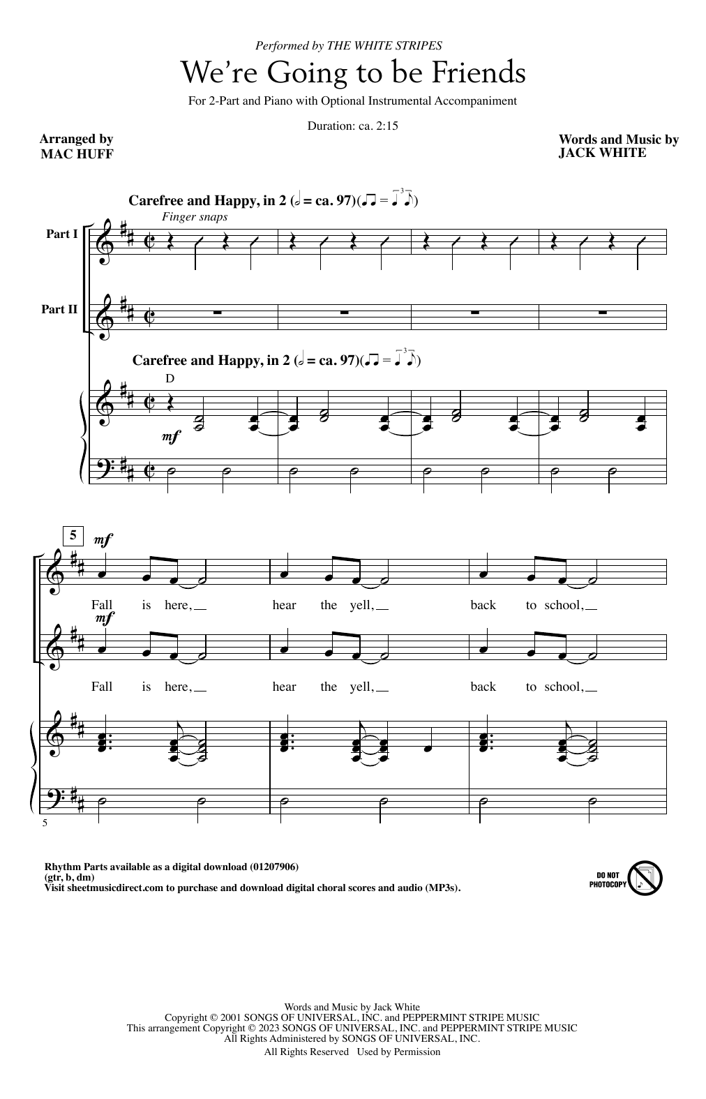 The White Stripes We're Going To Be Friends (arr. Mac Huff) Sheet Music Notes & Chords for 2-Part Choir - Download or Print PDF