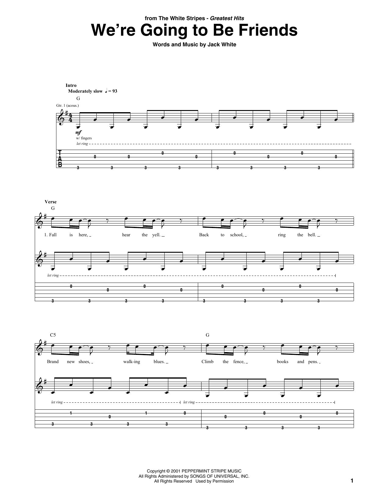 The White Stripes We're Going To Be Friends Sheet Music Notes & Chords for Guitar Lead Sheet - Download or Print PDF