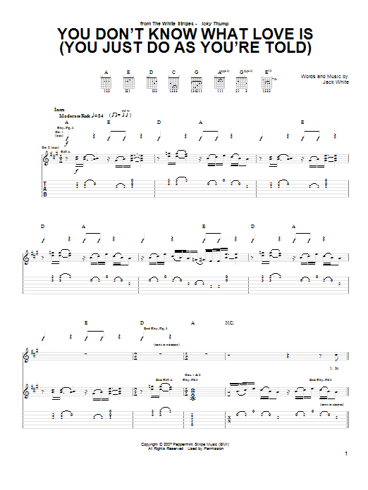 The White Stripes You Don't Know What Love Is (You Just Do As You're Told) Sheet Music Notes & Chords for Guitar Tab - Download or Print PDF