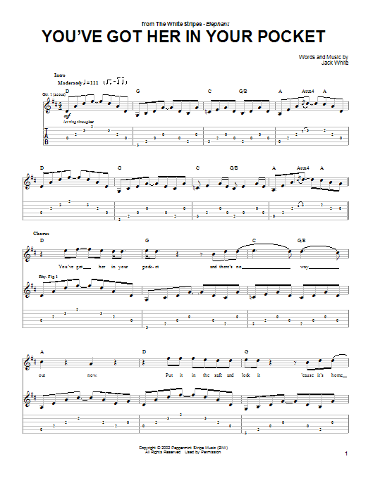 The White Stripes You've Got Her In Your Pocket Sheet Music Notes & Chords for Guitar Tab - Download or Print PDF