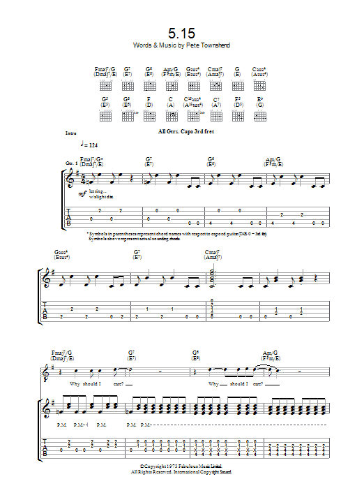 The Who 5:15 Sheet Music Notes & Chords for Guitar Tab - Download or Print PDF