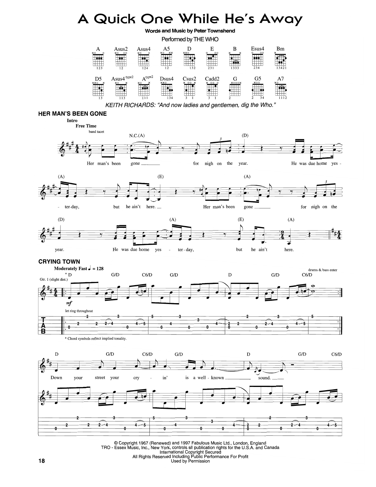The Who A Quick One While He's Away Sheet Music Notes & Chords for Guitar Tab - Download or Print PDF