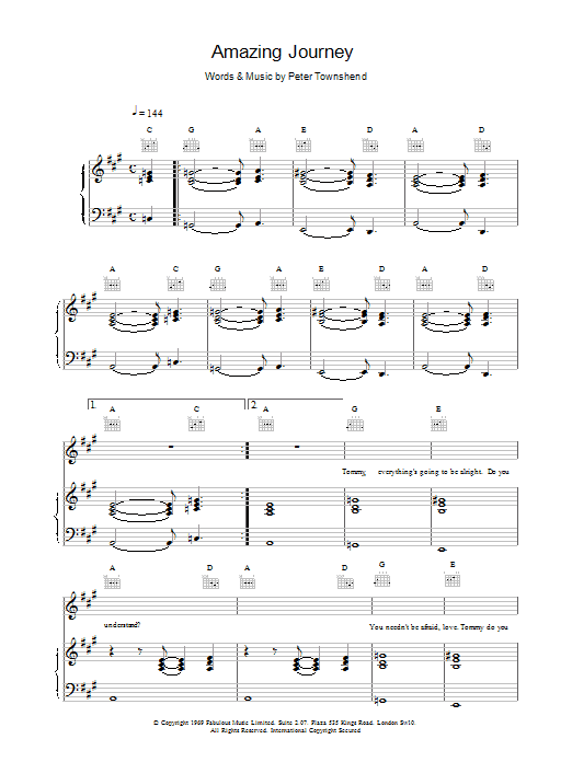 The Who Amazing Journey Sheet Music Notes & Chords for Piano, Vocal & Guitar (Right-Hand Melody) - Download or Print PDF
