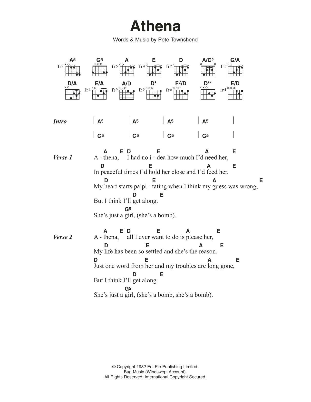 The Who Athena Sheet Music Notes & Chords for Lyrics & Chords - Download or Print PDF