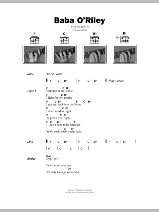 The Who Baba O'Riley Sheet Music Notes & Chords for Really Easy Guitar - Download or Print PDF