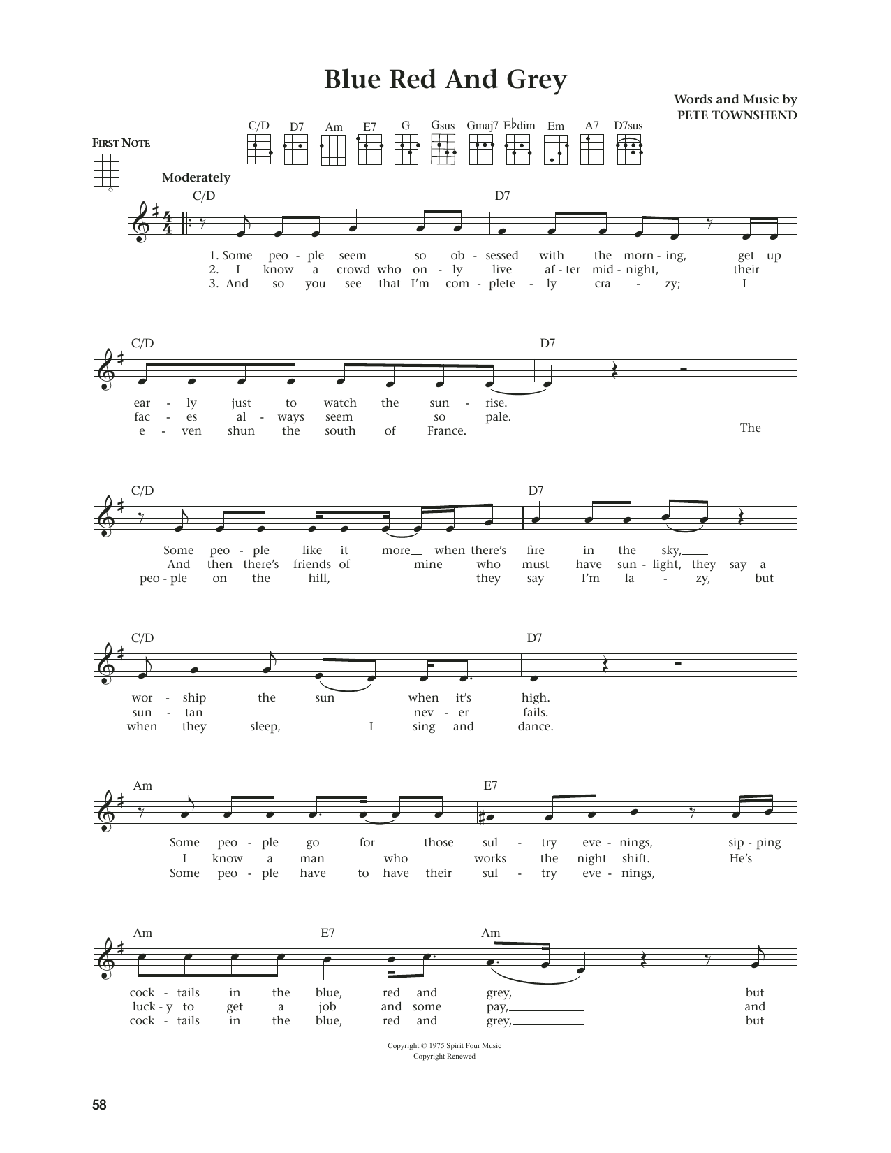 The Who Blue Red And Grey (from The Daily Ukulele) (arr. Jim Beloff) Sheet Music Notes & Chords for Ukulele - Download or Print PDF