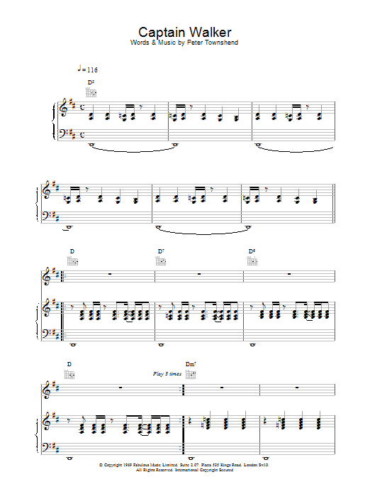 The Who Captain Walker Sheet Music Notes & Chords for Piano, Vocal & Guitar - Download or Print PDF