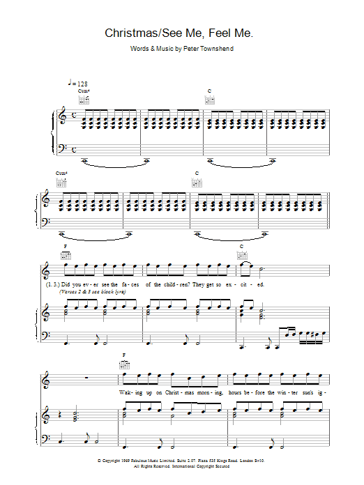 The Who Christmas/See Me Feel Me Sheet Music Notes & Chords for Piano, Vocal & Guitar (Right-Hand Melody) - Download or Print PDF