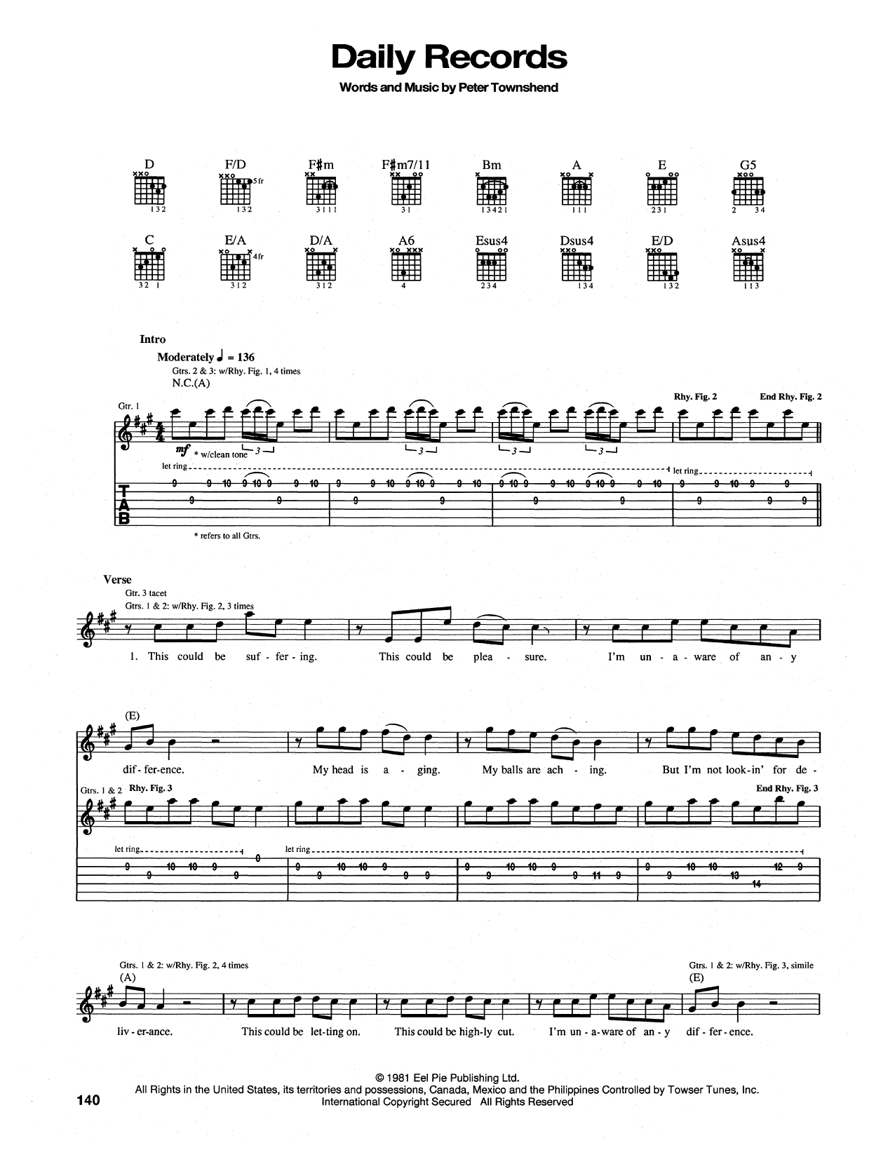 The Who Daily Records Sheet Music Notes & Chords for Piano, Vocal & Guitar Chords (Right-Hand Melody) - Download or Print PDF