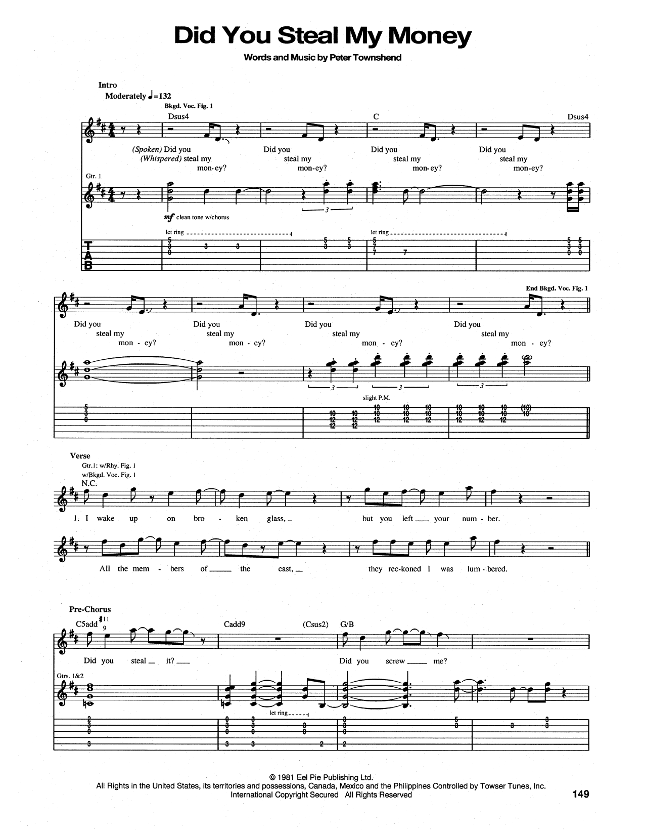The Who Did You Steal My Money Sheet Music Notes & Chords for Piano, Vocal & Guitar Chords (Right-Hand Melody) - Download or Print PDF