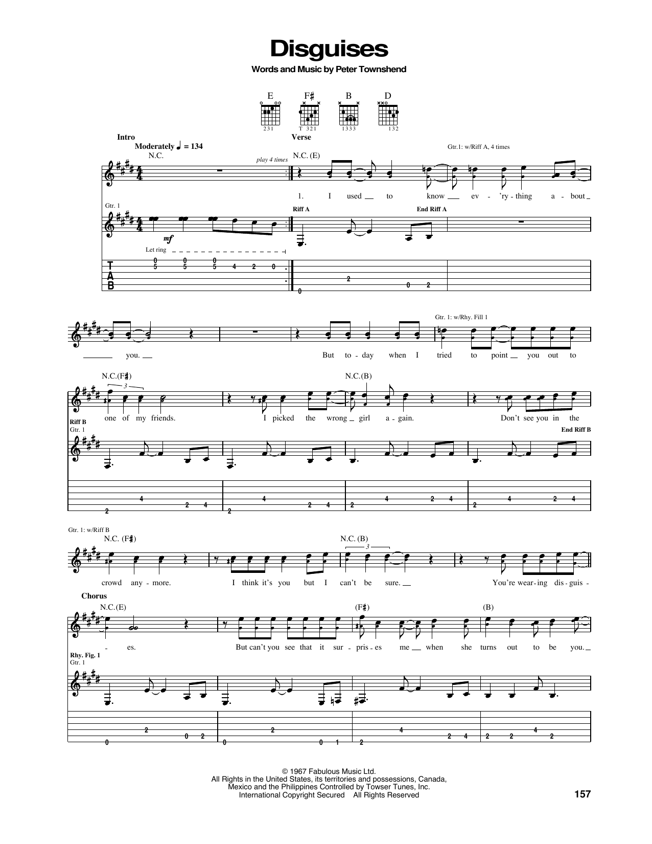 The Who Disguises Sheet Music Notes & Chords for Piano, Vocal & Guitar Chords (Right-Hand Melody) - Download or Print PDF