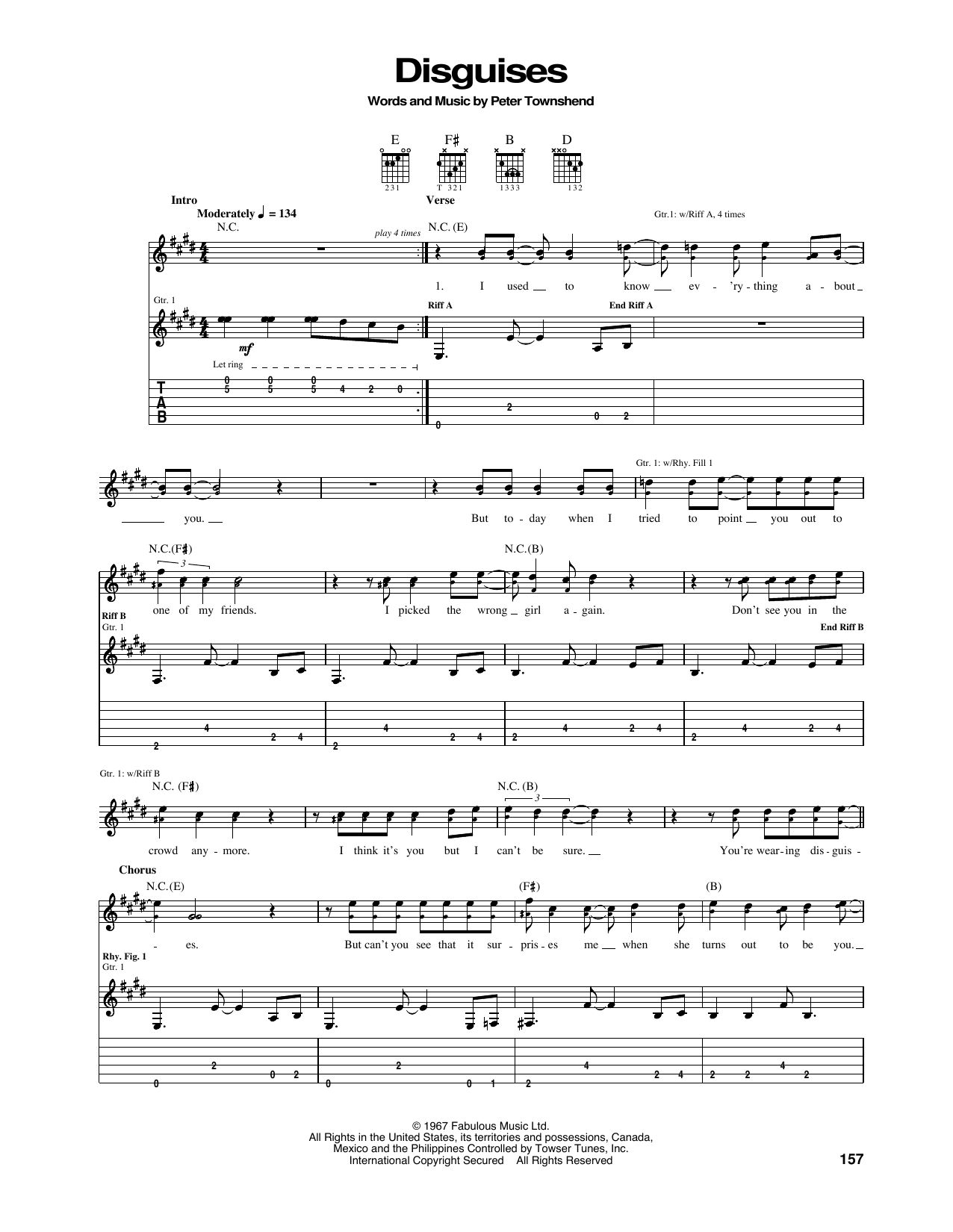 The Who Disguises Sheet Music Notes & Chords for Guitar Tab - Download or Print PDF