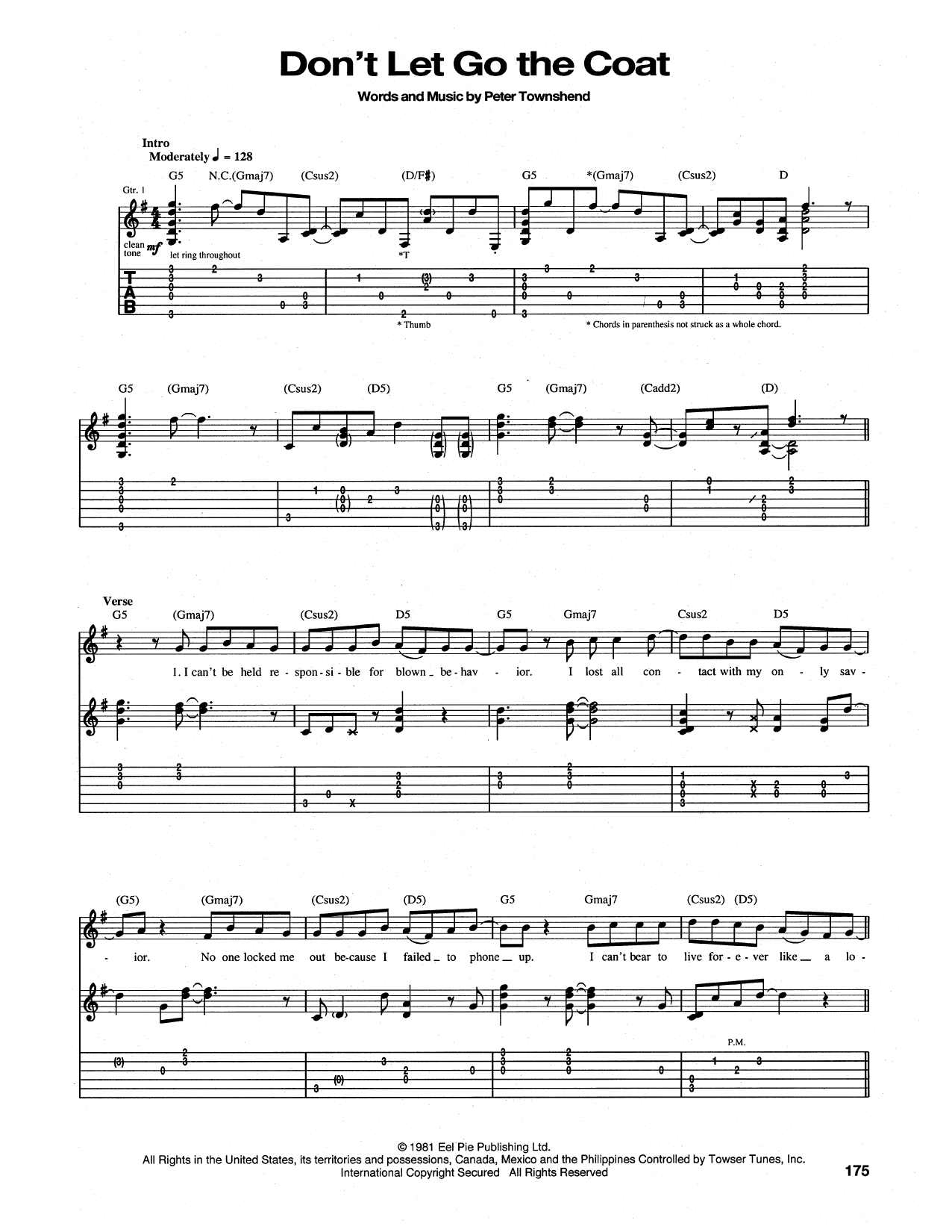 The Who Don't Let Go The Coat Sheet Music Notes & Chords for Piano, Vocal & Guitar Chords (Right-Hand Melody) - Download or Print PDF