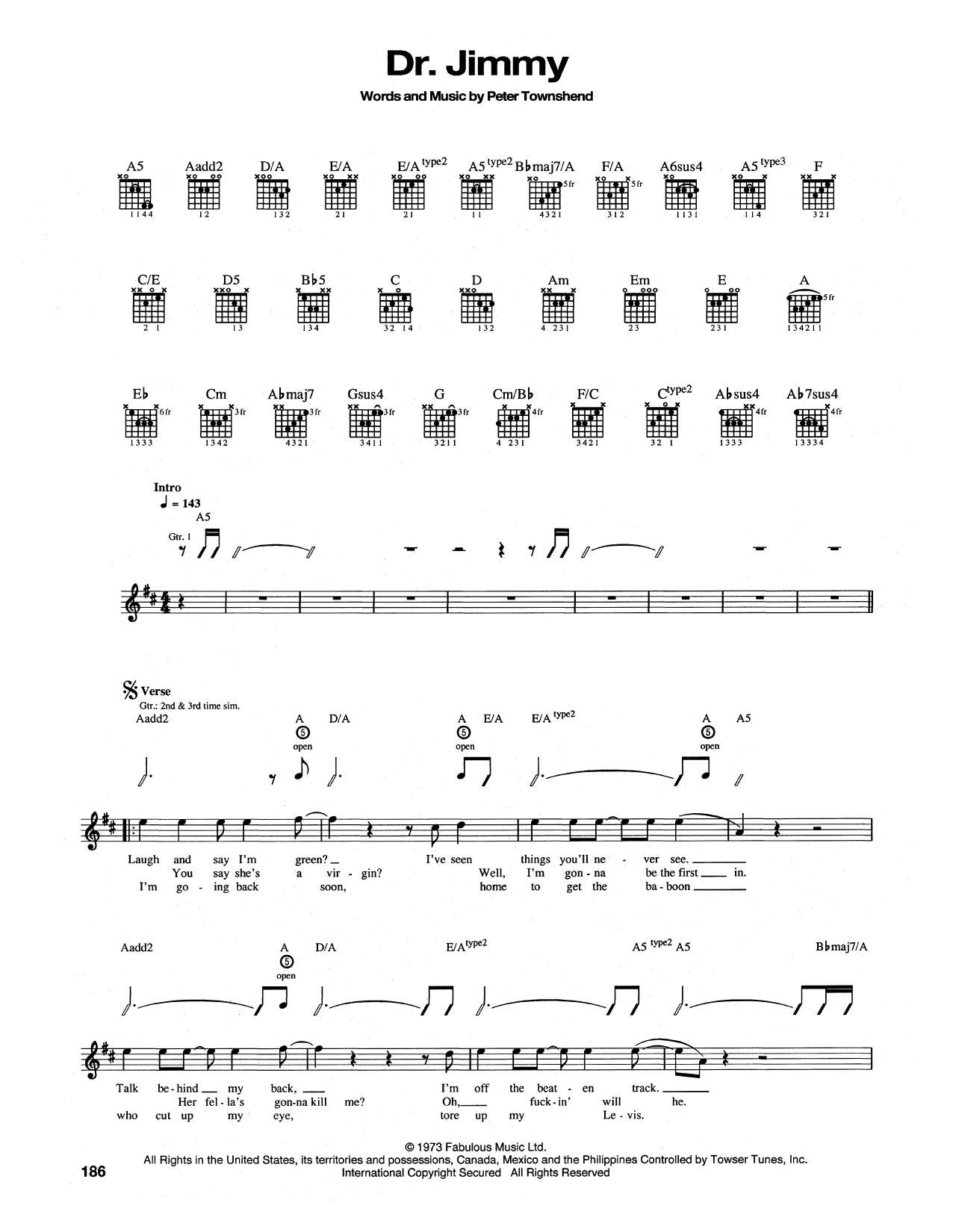 The Who Dr. Jimmy Sheet Music Notes & Chords for Guitar Tab - Download or Print PDF