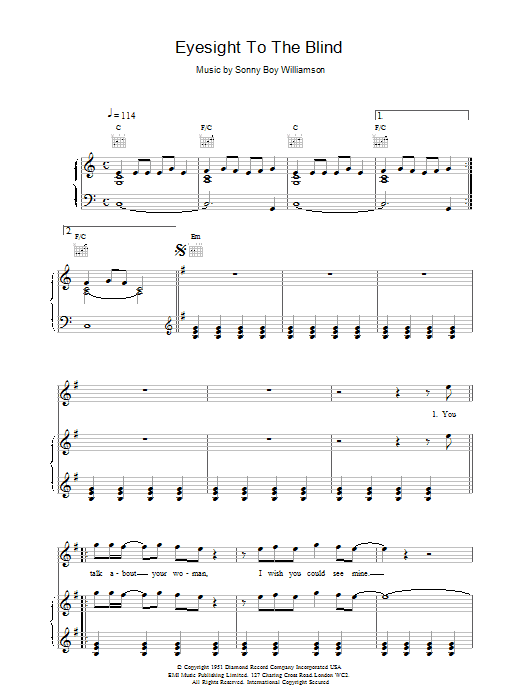 The Who Eyesight To The Blind Sheet Music Notes & Chords for Piano, Vocal & Guitar (Right-Hand Melody) - Download or Print PDF