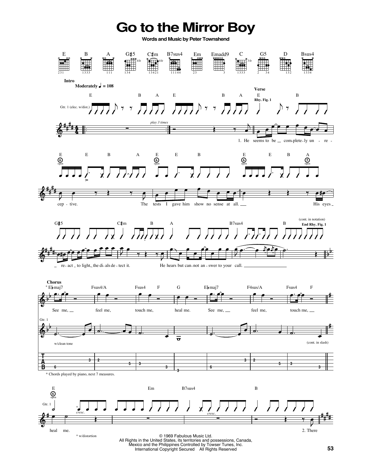 The Who Go To The Mirror Boy Sheet Music Notes & Chords for Guitar Tab - Download or Print PDF