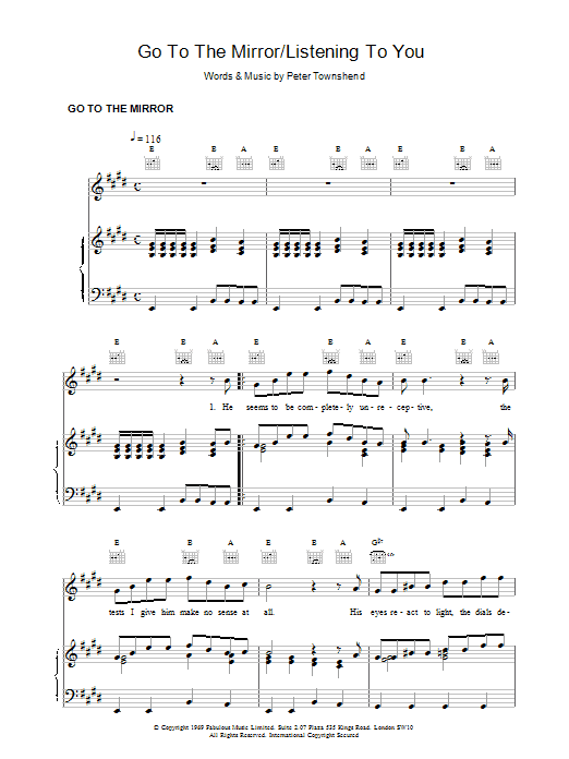 The Who Go To The Mirror Sheet Music Notes & Chords for Piano, Vocal & Guitar (Right-Hand Melody) - Download or Print PDF