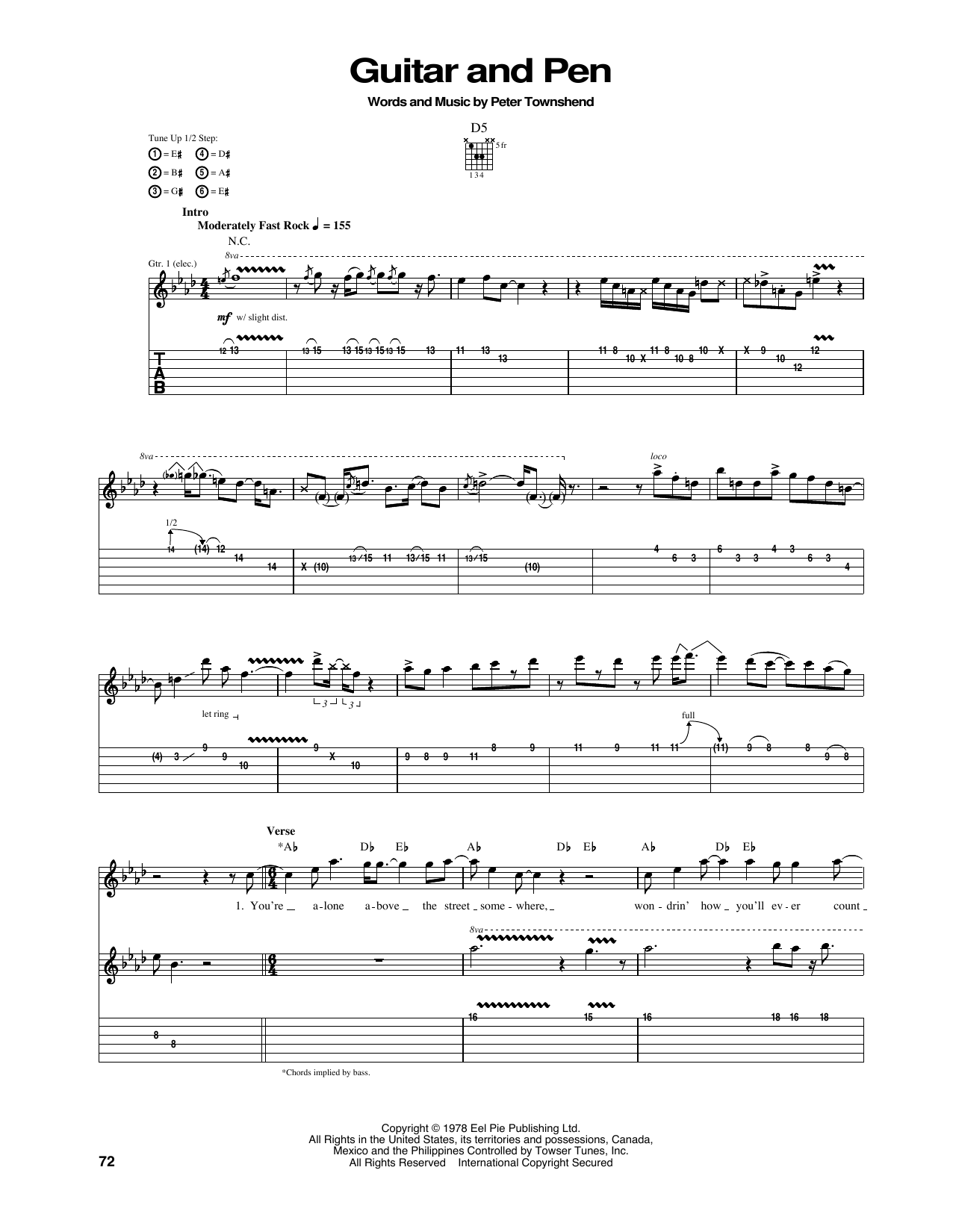 The Who Guitar And Pen Sheet Music Notes & Chords for Guitar Tab - Download or Print PDF