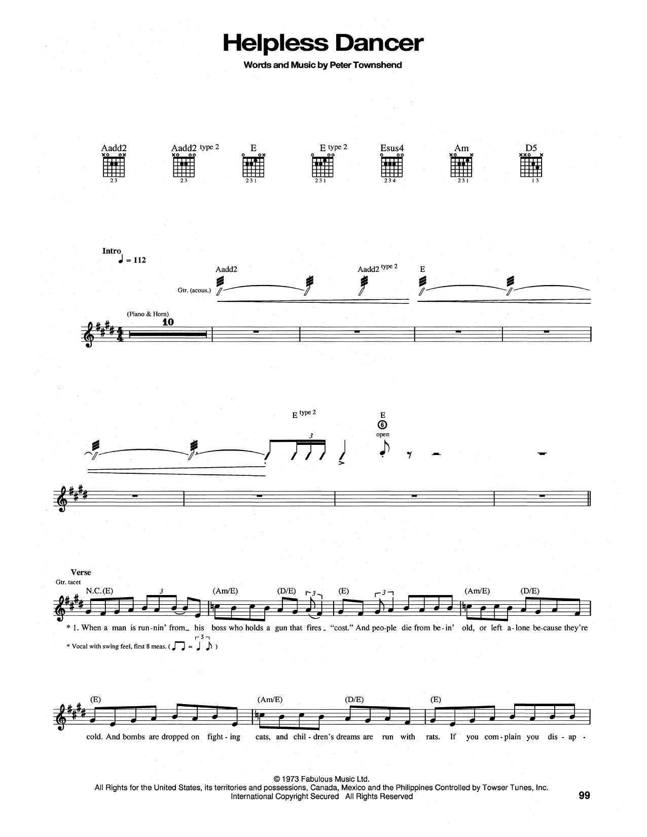 The Who Helpless Dancer Sheet Music Notes & Chords for Guitar Tab - Download or Print PDF