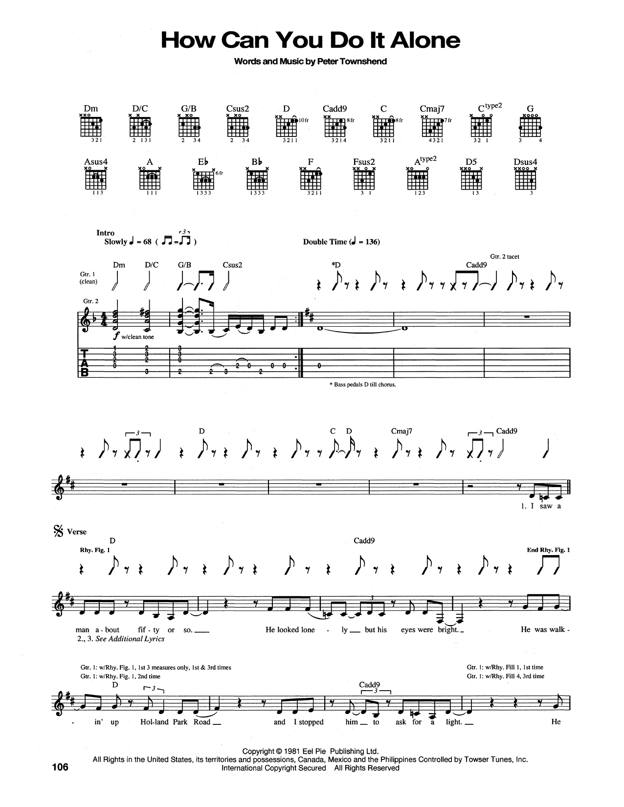 The Who How Can You Do It Alone Sheet Music Notes & Chords for Guitar Tab - Download or Print PDF