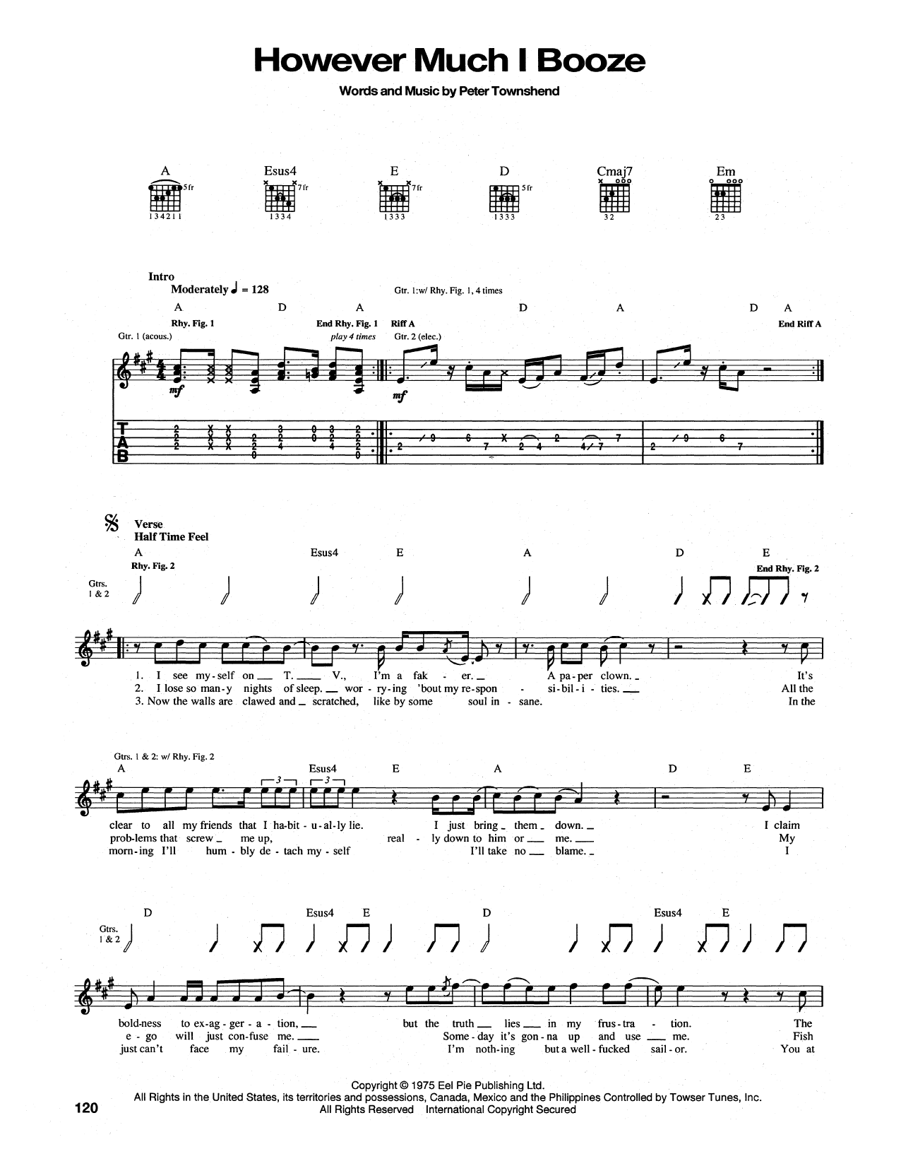 The Who However Much I Booze Sheet Music Notes & Chords for Lyrics & Chords - Download or Print PDF
