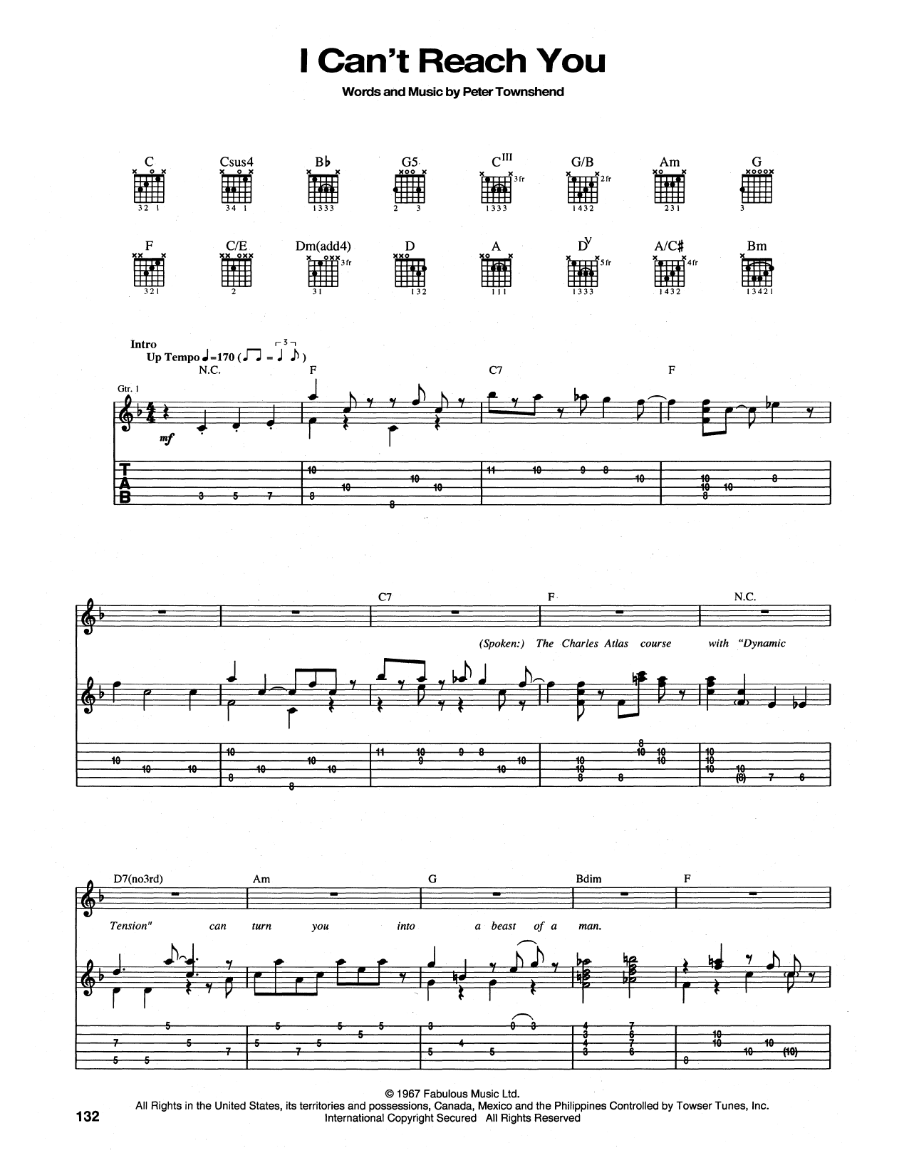 The Who I Can't Reach You Sheet Music Notes & Chords for Guitar Tab - Download or Print PDF