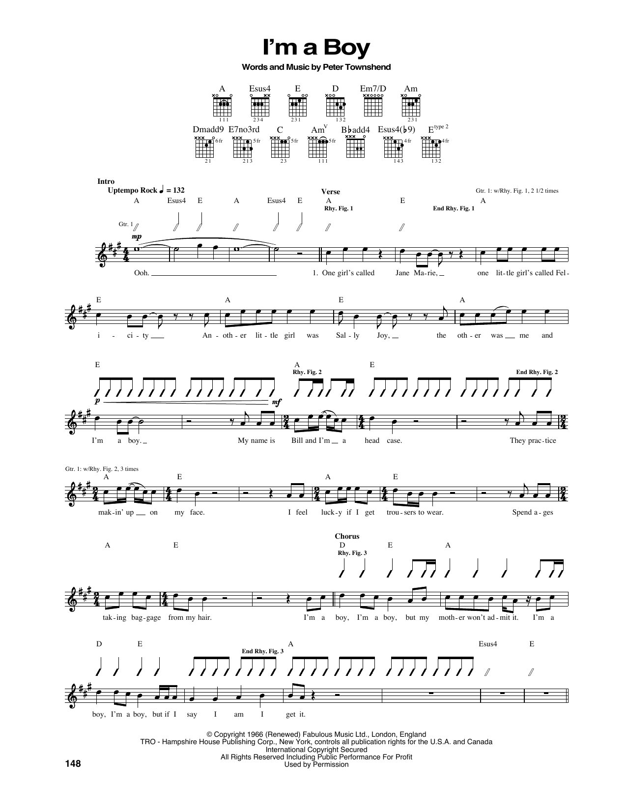 The Who I'm A Boy Sheet Music Notes & Chords for Lyrics & Chords - Download or Print PDF
