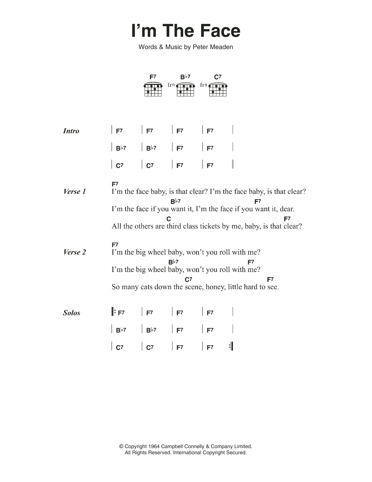 The Who I'm The Face Sheet Music Notes & Chords for Lyrics & Chords - Download or Print PDF