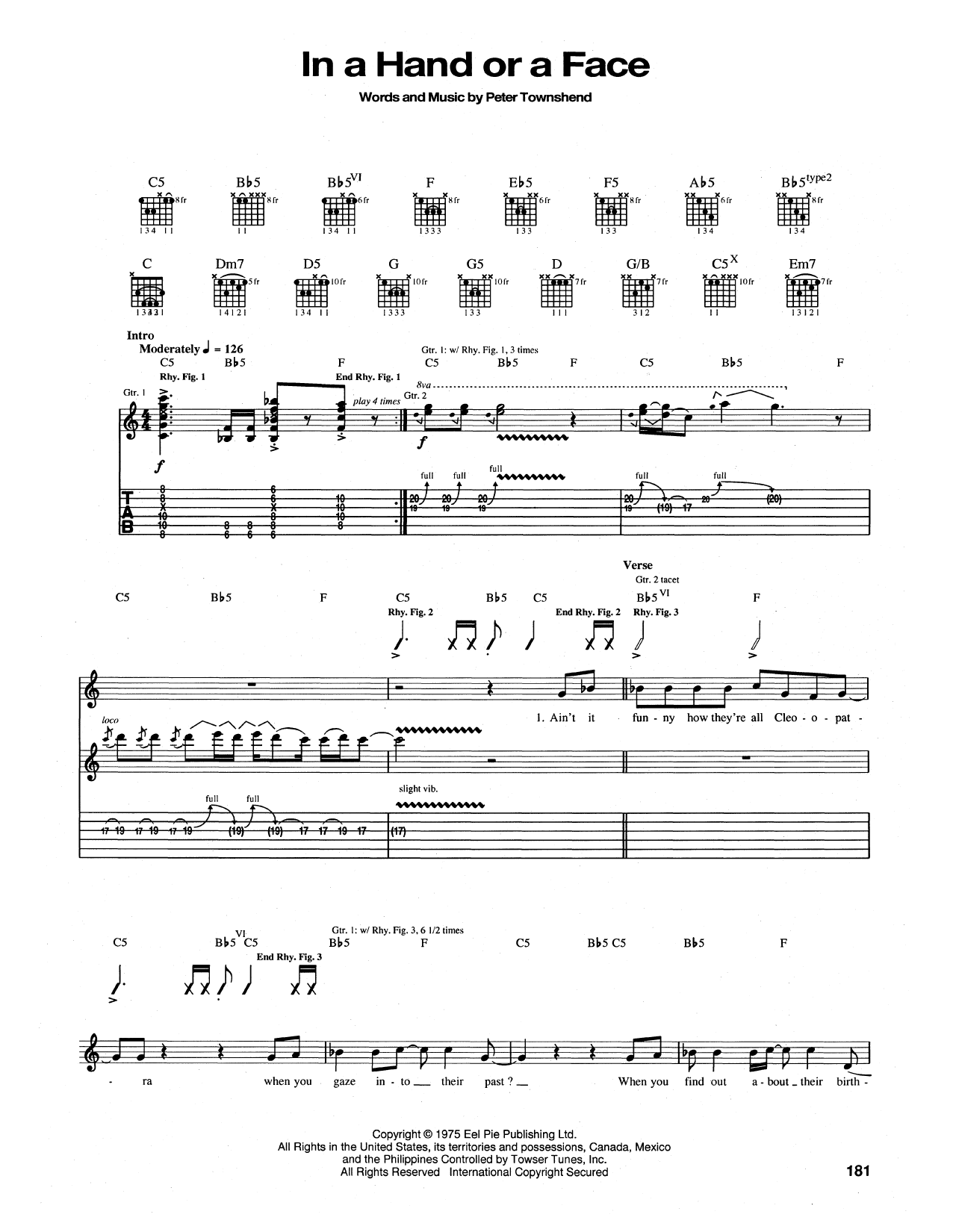 The Who In A Hand Or A Face Sheet Music Notes & Chords for Guitar Tab - Download or Print PDF The Who In A Hand Or A Face Sheet Music Notes & Chords for Guitar Tab - Download or Print PDF