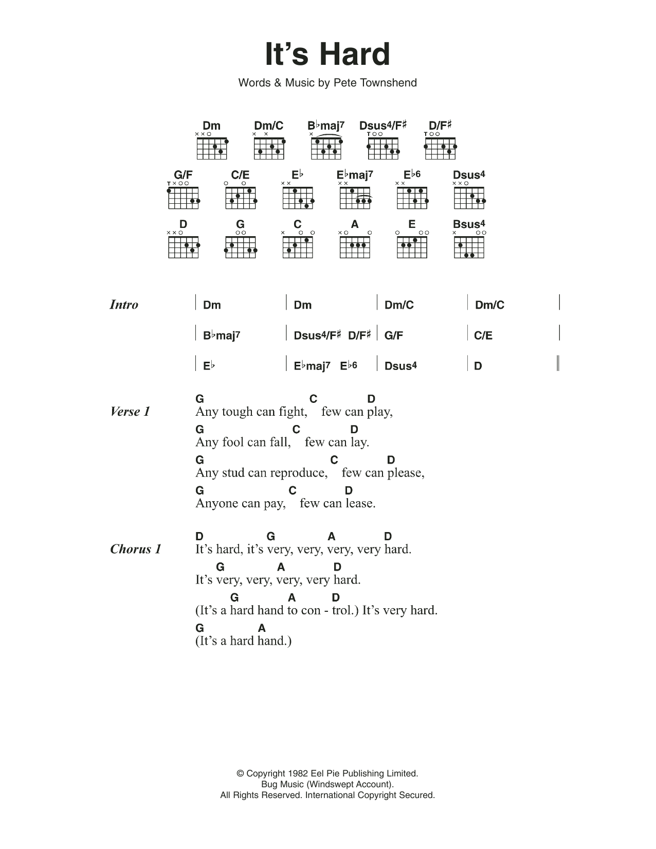 The Who It's Hard Sheet Music Notes & Chords for Lyrics & Chords - Download or Print PDF
