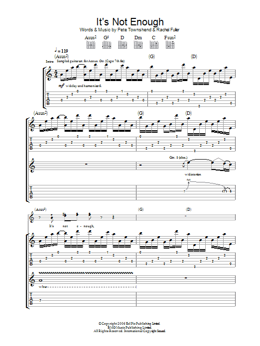 The Who It's Not Enough Sheet Music Notes & Chords for Guitar Tab - Download or Print PDF