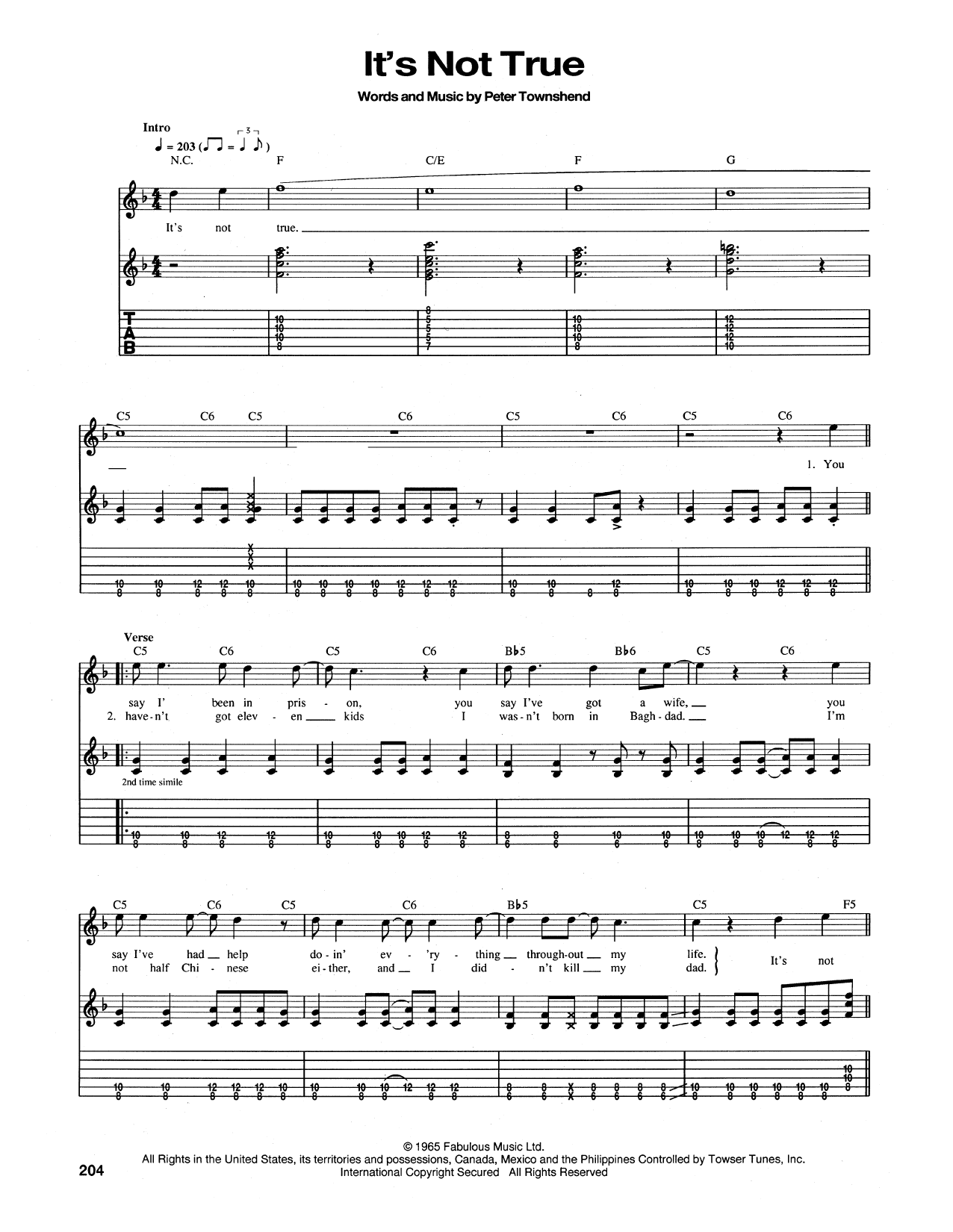 The Who It's Not True Sheet Music Notes & Chords for Guitar Tab - Download or Print PDF