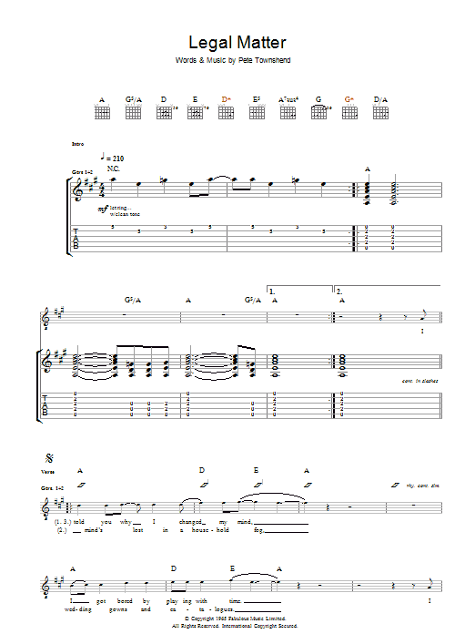 The Who Legal Matter Sheet Music Notes & Chords for Guitar Tab - Download or Print PDF